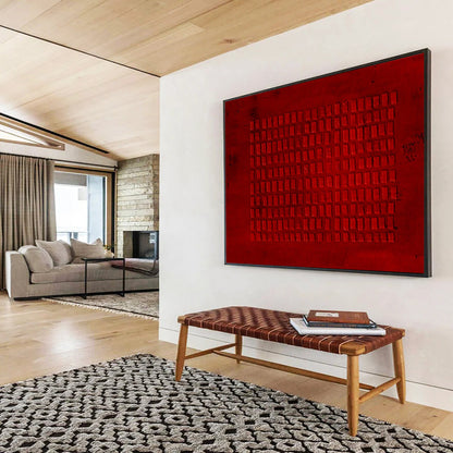 “Hand - painted Red Grid” - Textured red grid pattern CT1651