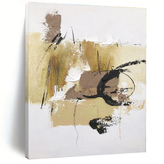 “Beige - Black Textured Abstraction” - Abstract Expressionist Art CT0500