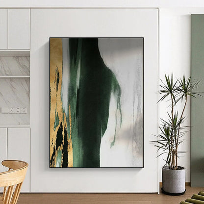 “Green - Gold - White Abstract”，Abstract Minimalist Art CT0640