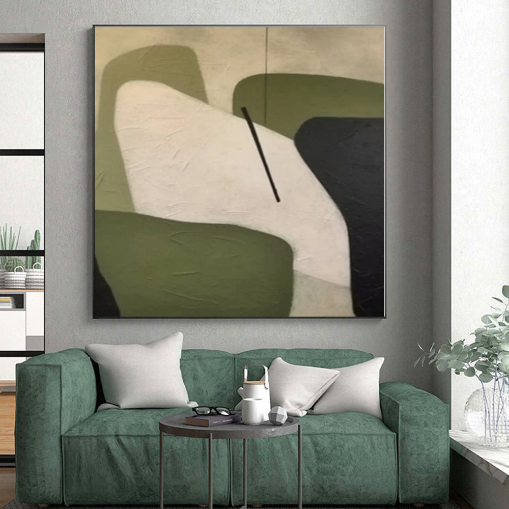 “Geometric Shapes in Green and White”，Abstract Minimalist Acrylic Art CT0575