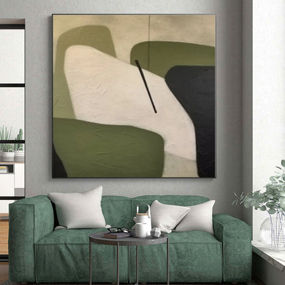 “Geometric Shapes in Green and White”，Abstract Minimalist Acrylic Art CT0575