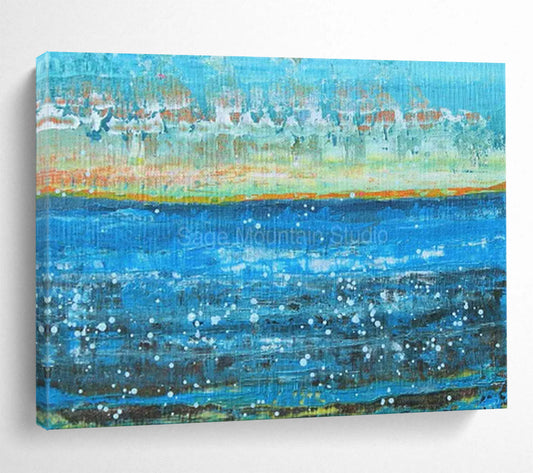 Blue Ocean with White Specks & Coastal Hues - Pointillist-Inspired Seaside Art CT1794