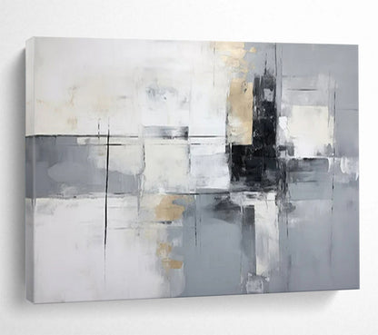 “Gray - Gold Grid” - White, gray, gold; intersecting lines and blocks with gold accents CT1574