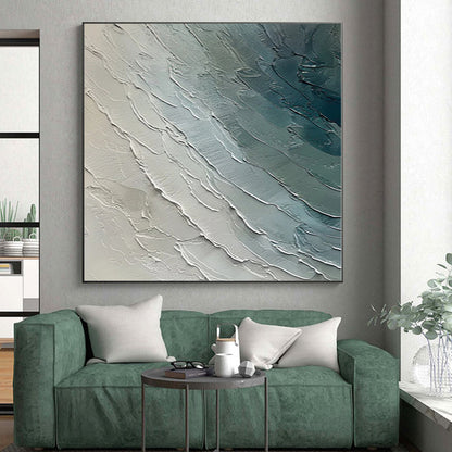 “Textured Sea Layers” - Abstract Acrylic with Shades of Blue, Gray, White CT0084