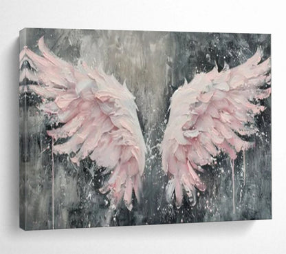 “Textured Pink Wings” - Pinks, grays; thick, sculptural pink wings against a dark background CT1618