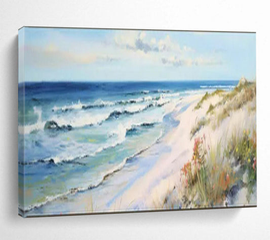 “Sunny Beach Escape” – Blues, whites, yellows capturing a bright, lively coastal scene CT1697