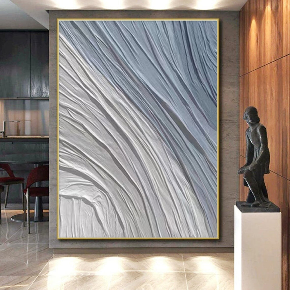 “Gray & Blue Wavy Textures” - Abstract Textural Painting CT0387