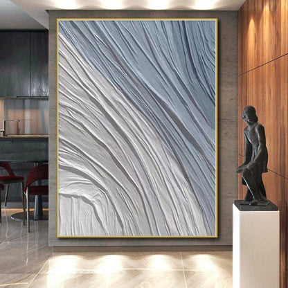 “Gray & Blue Wavy Textures” - Abstract Textural Painting CT0387