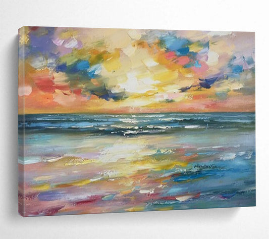 “Rainbow Sunset Beach” – Impasto Seascape Oil Painting CT1748