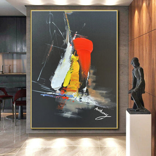 “Vibrant Colors on Black Backdrop”，Abstract Expressionist Acrylic Painting CT0515