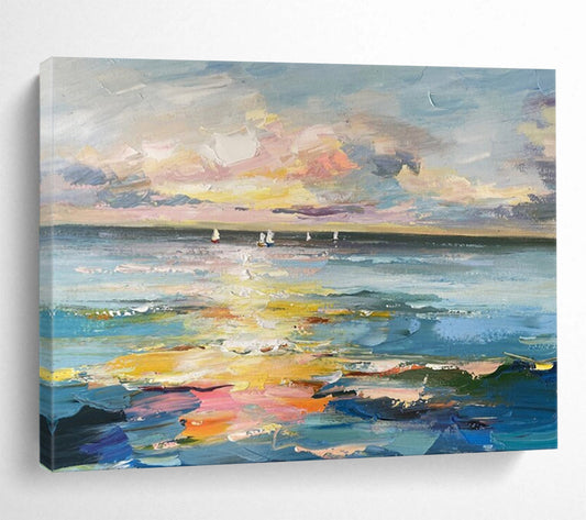 “Sailboats at Dusk” – Post - Impressionistic Seascape Oil Painting CT1738
