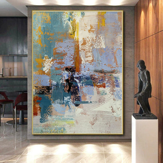 “Blue - orange Textured Abstract” Impressionistic Acrylic Art CT0228