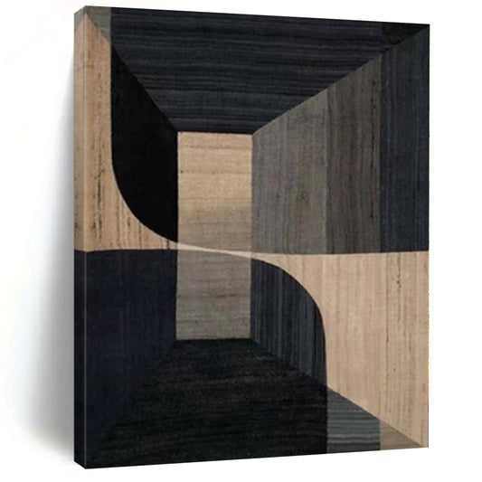 “Geometric Depth in Brown - Black” Abstract Oil Painting CT0136