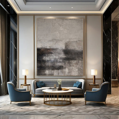 “Dark Gray Textured Abyss” - Abstract Painting with Gray, Black, Brown CT0112