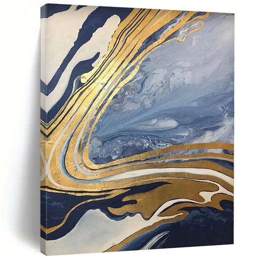“Blue - Gold Marble Flow”，Abstract Geometric Resin Art CT0555