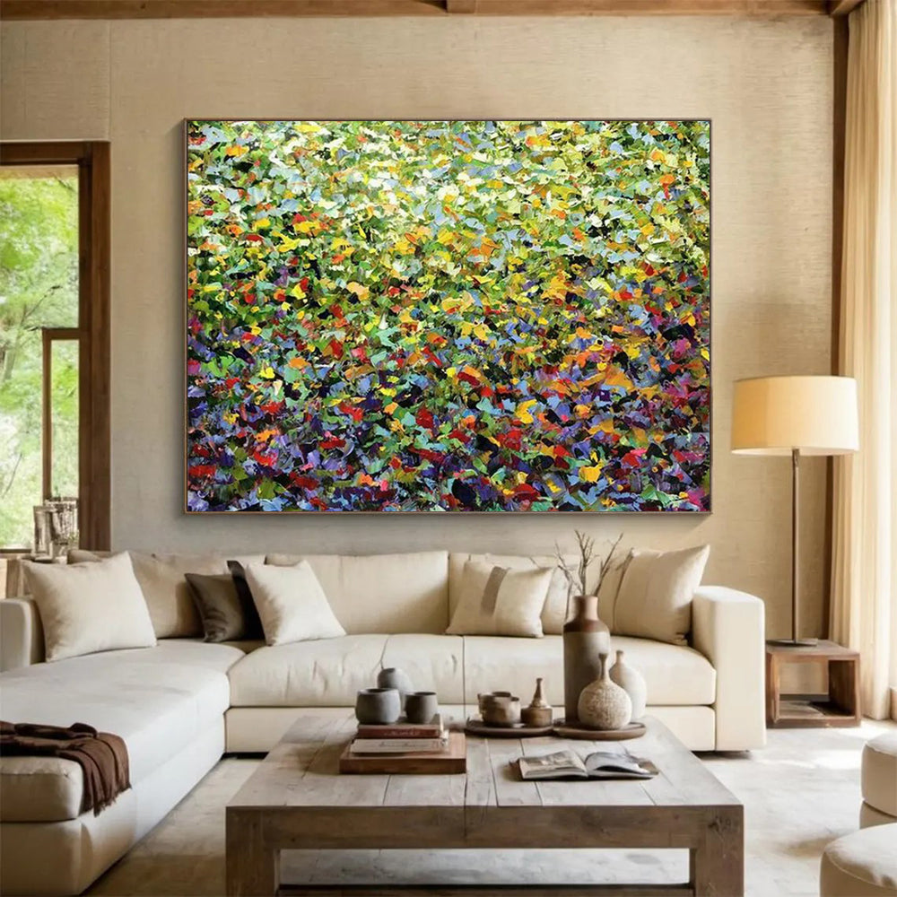 Vibrant Greenery with Colorful Flecks - Impressionistic Acrylic Landscape CT1797