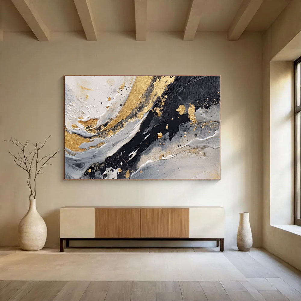“Marbled Gold & Monochrome” – Abstract Textured Acrylic Painting CT1710