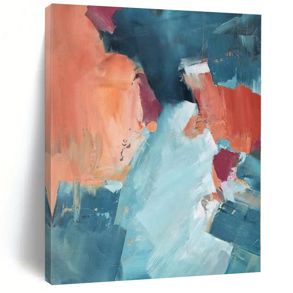 “Teal and Coral Abstract Blocks” Bold Acrylic Art CT0180