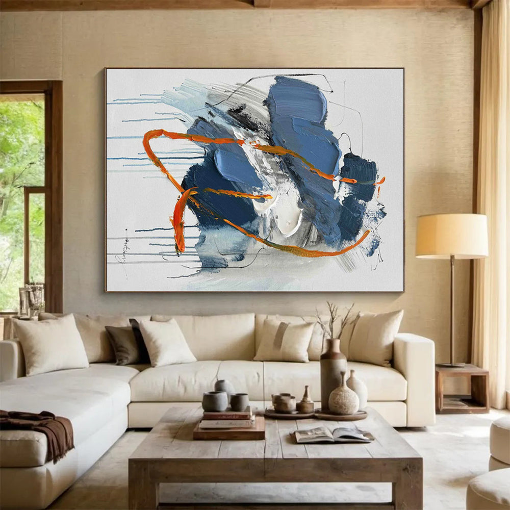 “Blue - Orange Dripping Abstract” - Abstract Expressionist Art CT0507