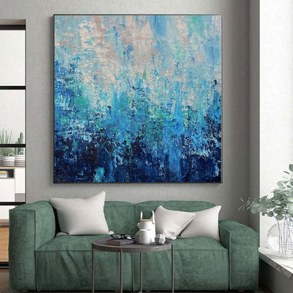 “Ocean Layers” - Abstract Art with Shades of Blue, Teal, White, Black CT0045