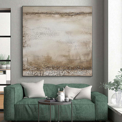 “Crackled Beige Canvas” - Abstract Painting with Textured, Crackled Beige CT0083