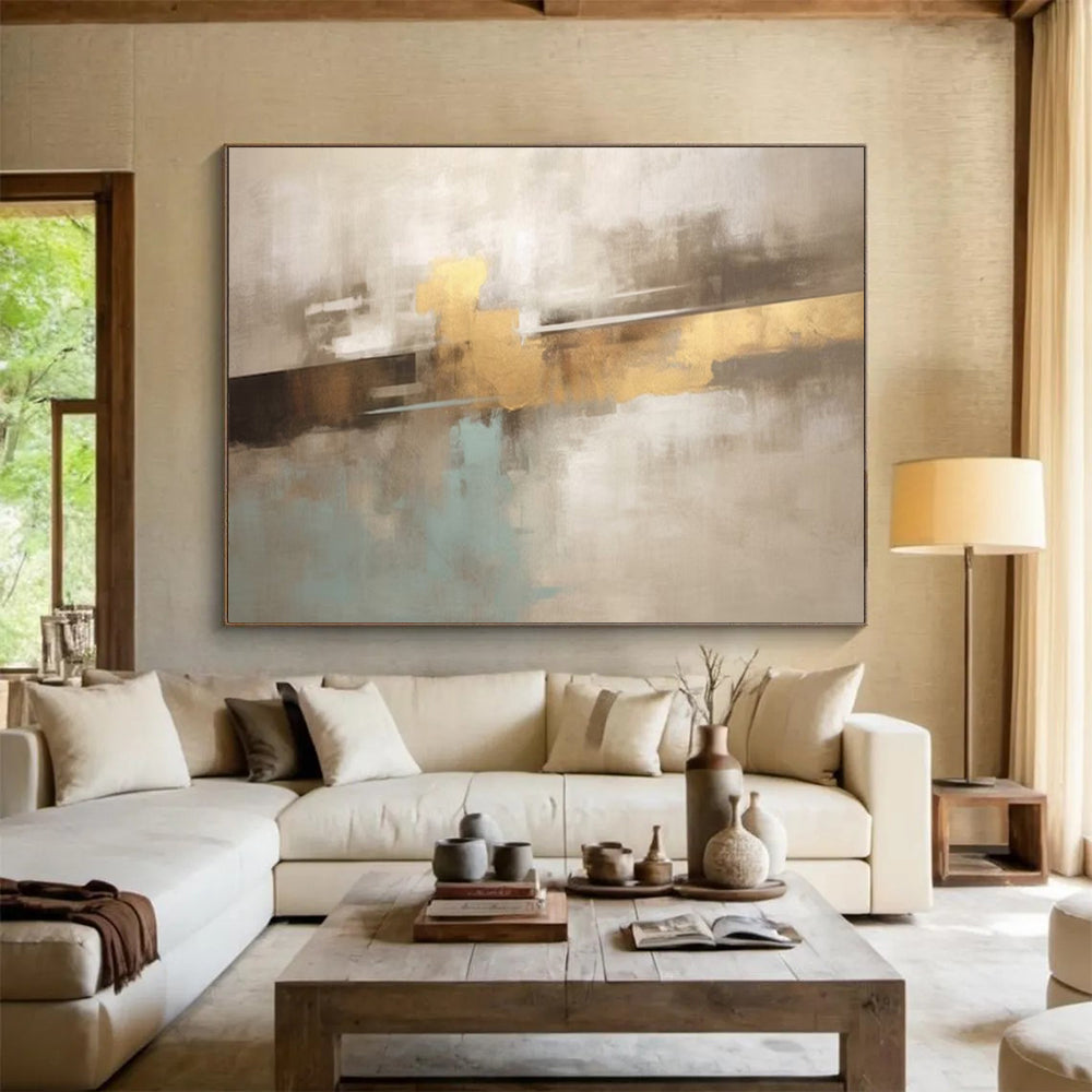 “Neutral Tones with Gold Accent” – Abstract Minimalist Acrylic Painting CT1714