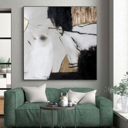 “Black - White - Gold Geometric Abstraction” Abstract Acrylic Art CT0255