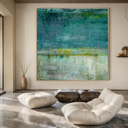 “Teal and Green Textured Layers” Mixed - Media Art CT0182