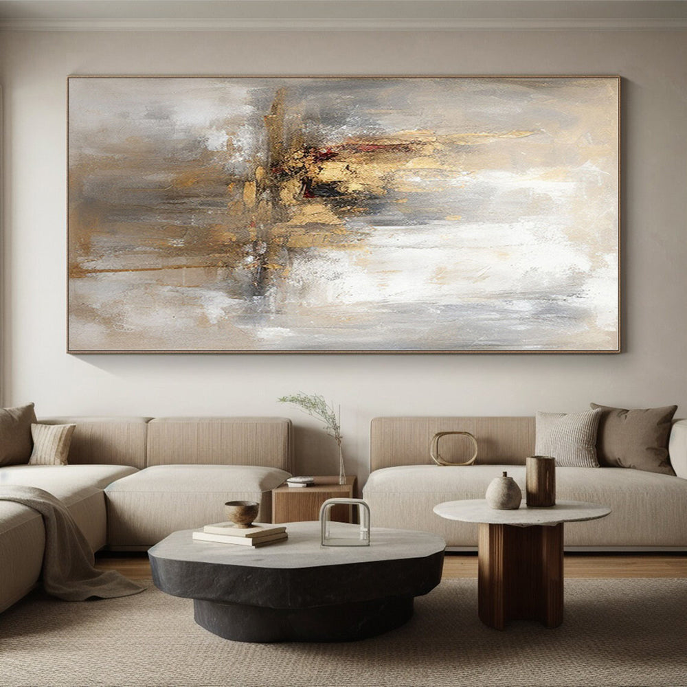“Gold - White Abstract Cityscape”，Dreamy Abstract Oil Painting CT0570