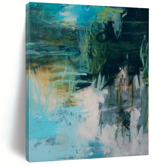 “Teal - Green Abstract Chaos” Impressionistic Acrylic Art CT0196