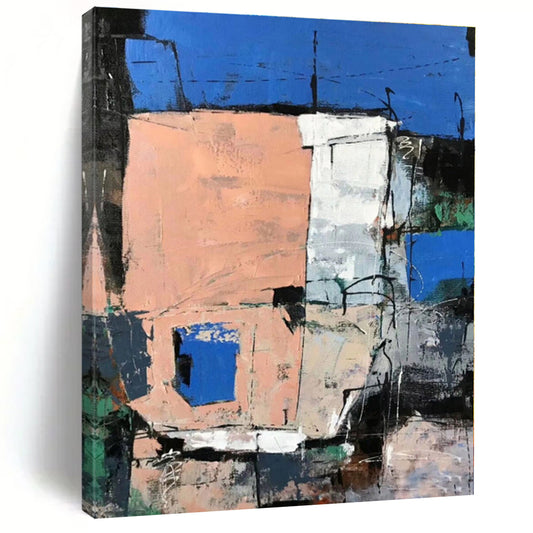 “Blue - Peach Urban Abstraction” - Abstract Cityscape Art CT0468