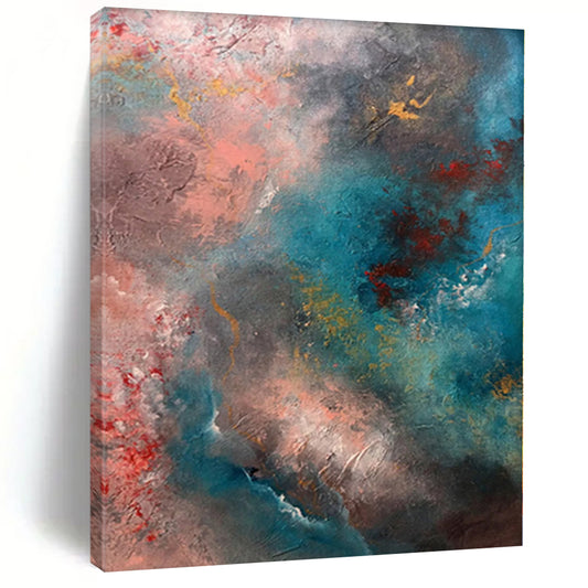 “Cosmic Blush” - Abstract Painting with Pink, Blue, Gray, Yellow, Red CT0053