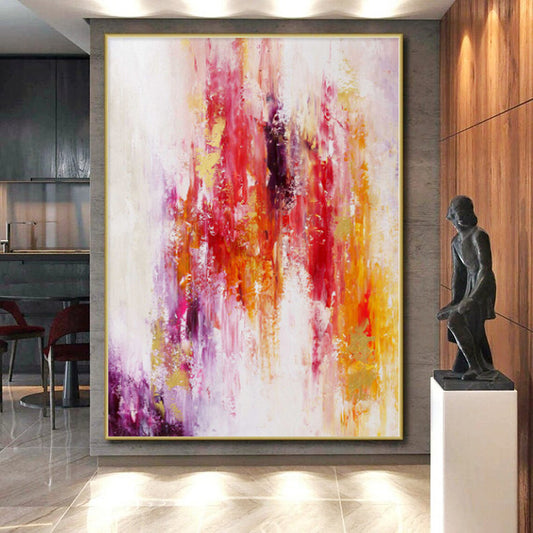 “Color Cascade” - Abstract Work with Red, Yellow, Purple, Pink, White CT0060