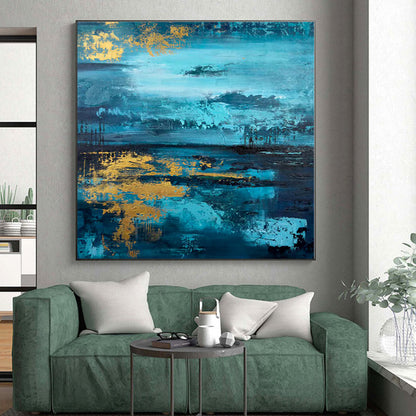 “Blue - Gold Abstract Seascape” - Abstract Coastal Art CT0446