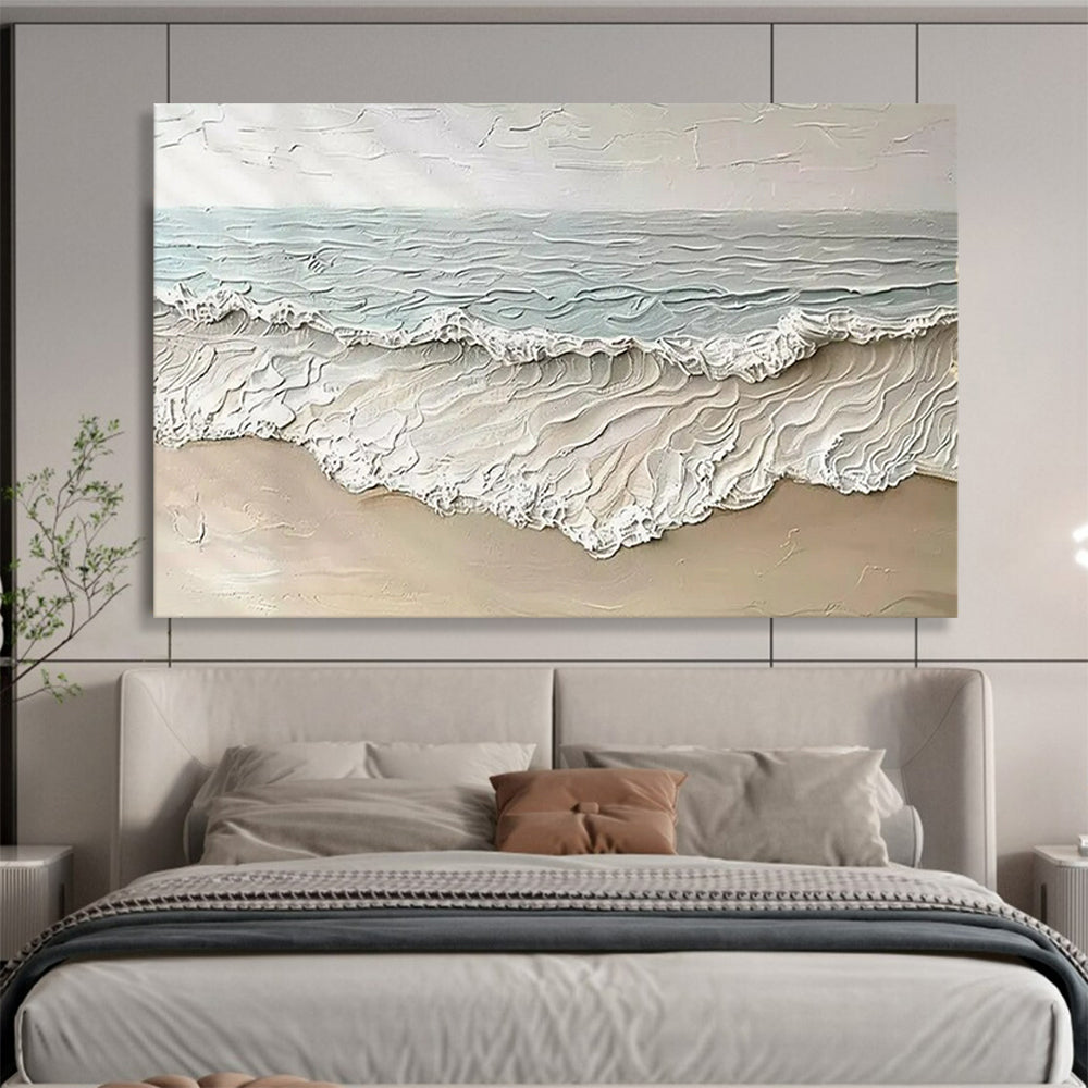 “Textured Beach Waves” - Beige, blue, white; thick, 3D - like beach scene CT1581