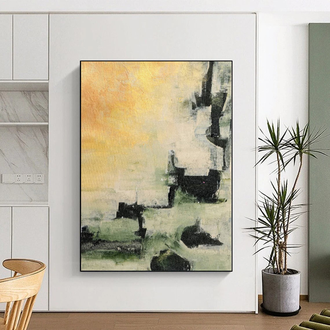 “Earth Tone Geometry” - Abstract Art with Yellow, Green, Gray, Black CT0071
