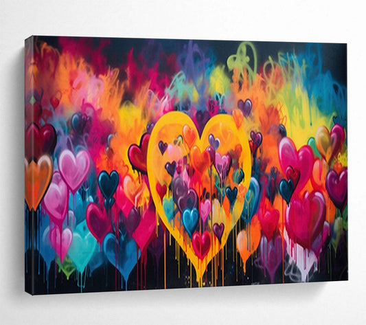 “Colorful Heart Graffiti” - Brights, pinks, purples, yellows; vibrant, dripping heart graffiti CT1630