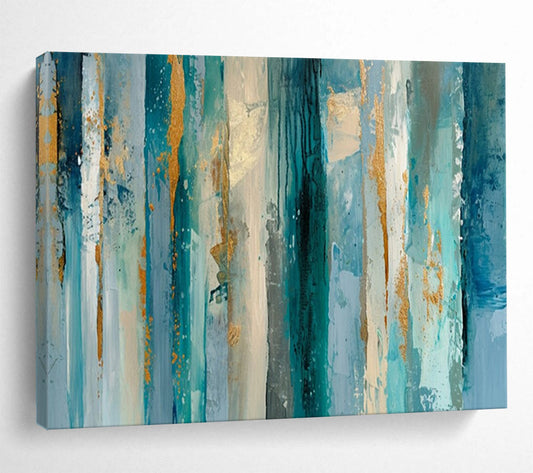 “Blue - Gold Vertical Rhythms” – Abstract Acrylic Painting CT1715