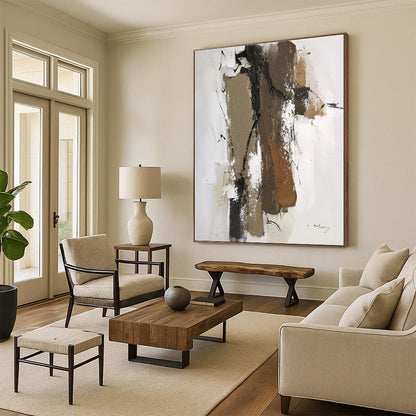 “Brown - White Textured Abstraction” - Abstract Expressionist Art CT0496
