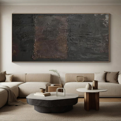 “Dark Textured Rectangle” - Abstract Painting with Deep Browns, Blacks CT0103