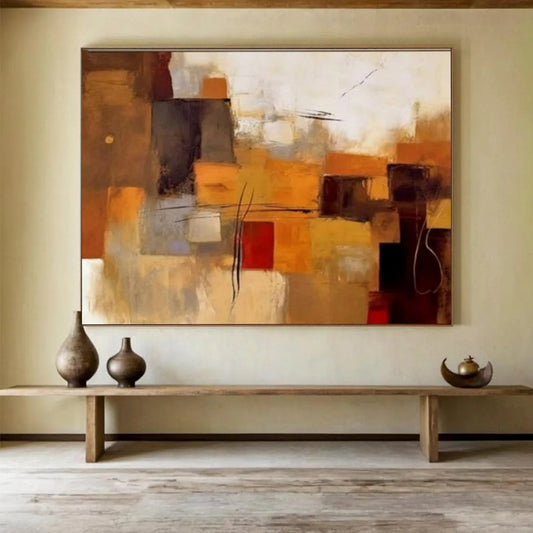 “Earthy Geometries” - Warm browns, beiges, grays; overlapping geometric blocks CT1505