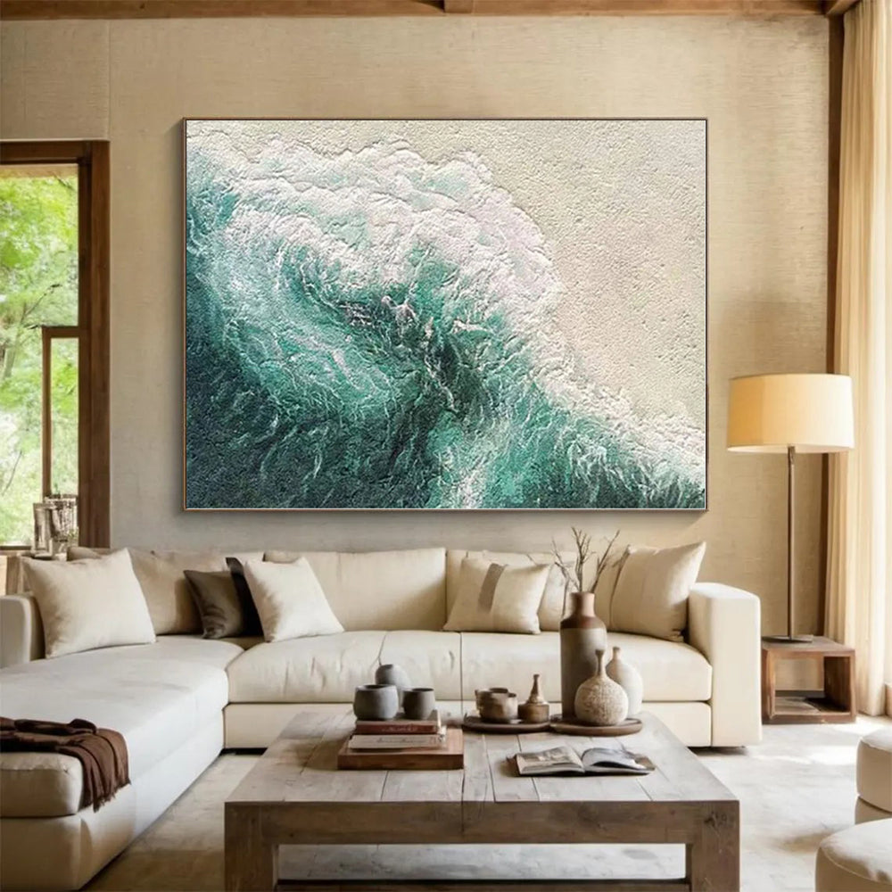 “Textured Beach Aerial”，Abstract Coastal Impasto Painting CT0552