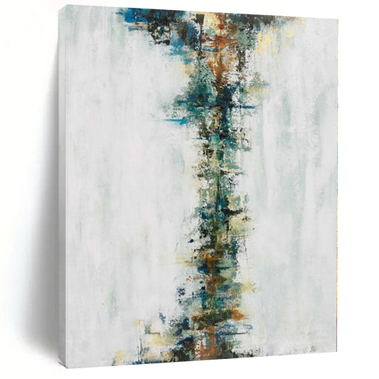“Vertical Color Stream” - Abstract Art with Multicolored Vertical Strokes on White CT0025