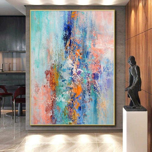 “Mixed Hues Symphony” - Abstract Piece with Turquoise, Blue, Orange, Purple, Coral Blend CT0013