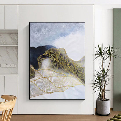 “Gold - Line Abstract Waves”，Line - Driven Abstract Painting CT0382