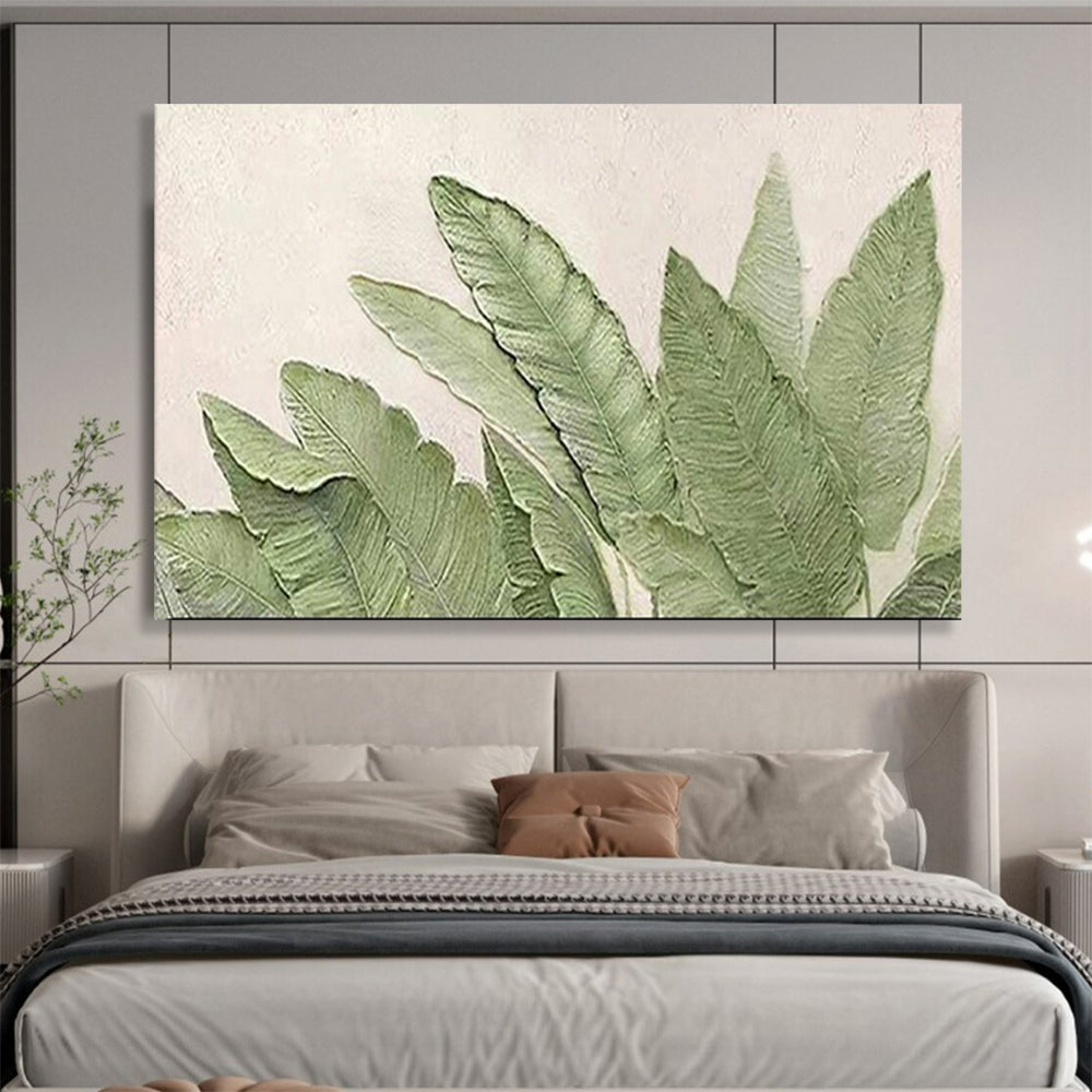 “Hand - painted Green Leaves” - Relief - like green leaves on white CT1652
