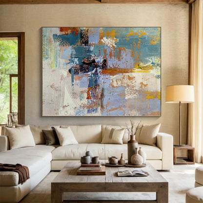 “Blue - orange Textured Abstract” Impressionistic Acrylic Art CT0228