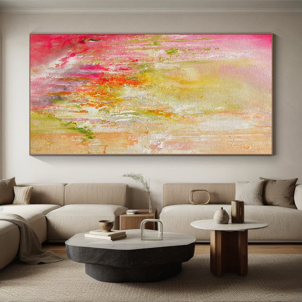 “Pastel Dawn Burst” - Abstract Art with Pink, Yellow, Green, White CT0055