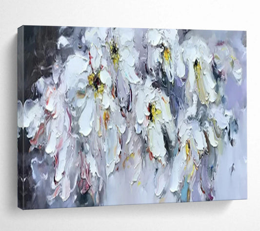 “White Flowers with Colorful Accents” – Impasto Floral Oil Painting CT1763