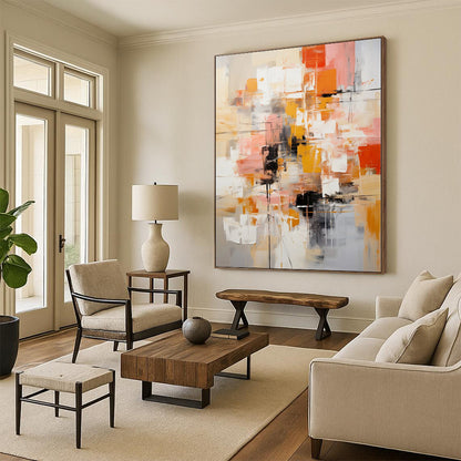 “Orange - pink Abstract Geometry” Cubist - Inspired Acrylic Art CT0225